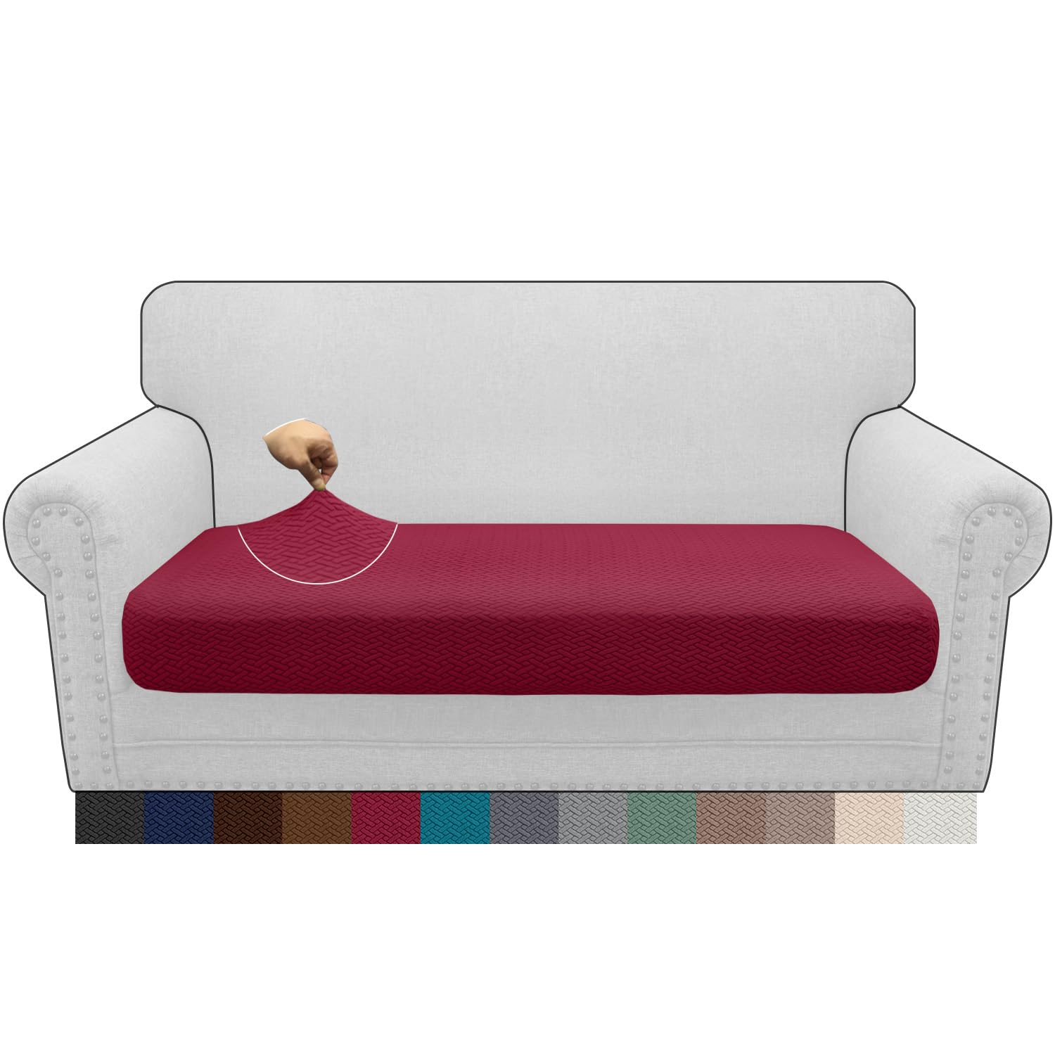 Granbest Latest Jacquard Sofa Seat Cushion Cover 3 Seater Thicken Couch Cushion Cover, Super Soft Sofa Seat Protector with Elastic Band (3 Seater, Wine Red)