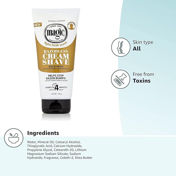 MAGIC RAZORLESS CREAM SHAVE BALD HEAD 6 OUNCE TUBE (177ML) (6 PACK)