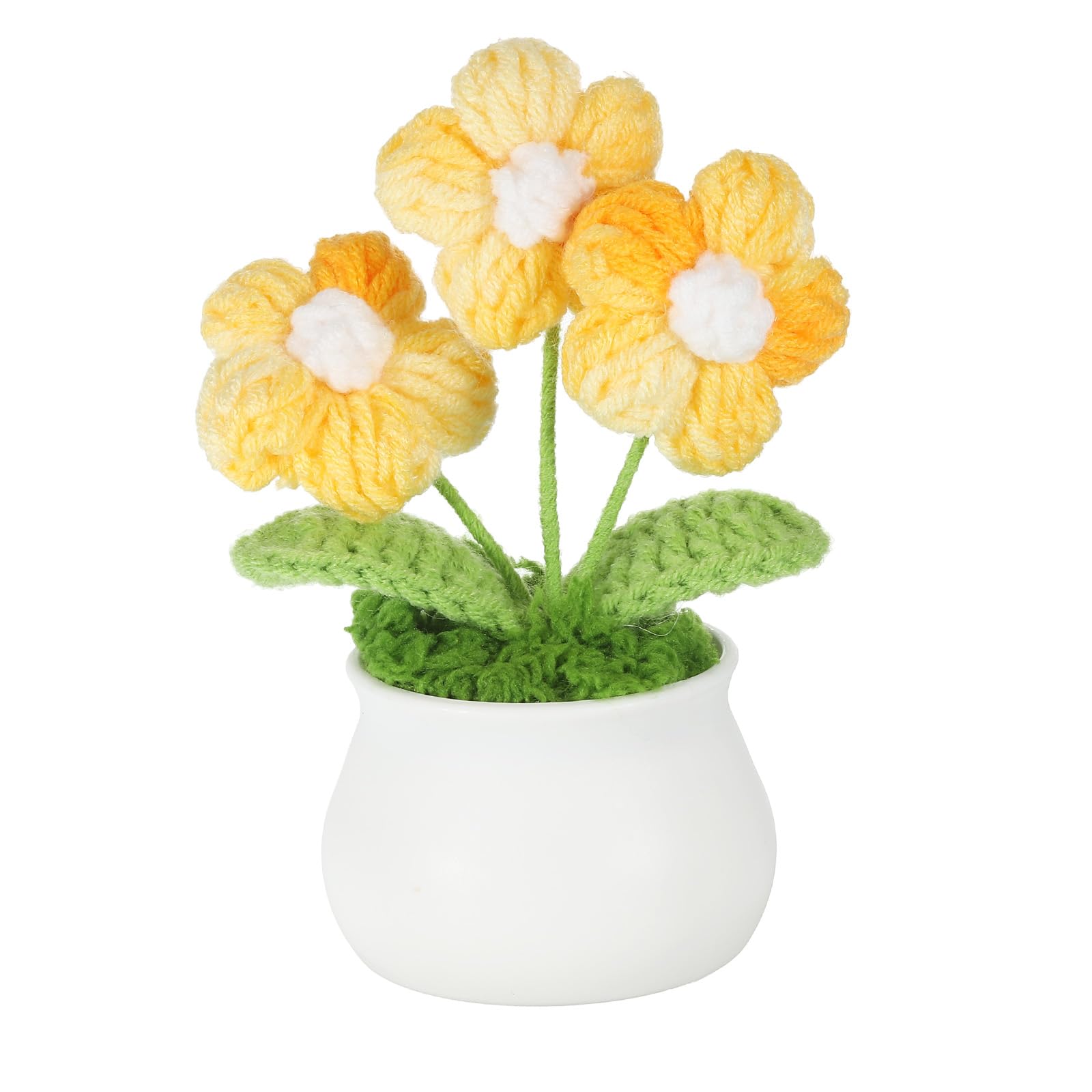 PATIKIL Crochet Flowers Potted, Handmade Knitted Mini Potted Plants Puff Knitting Artificial Flowers for Valentine's Gifts Home Office Tables Decoration, Gradient Yellow