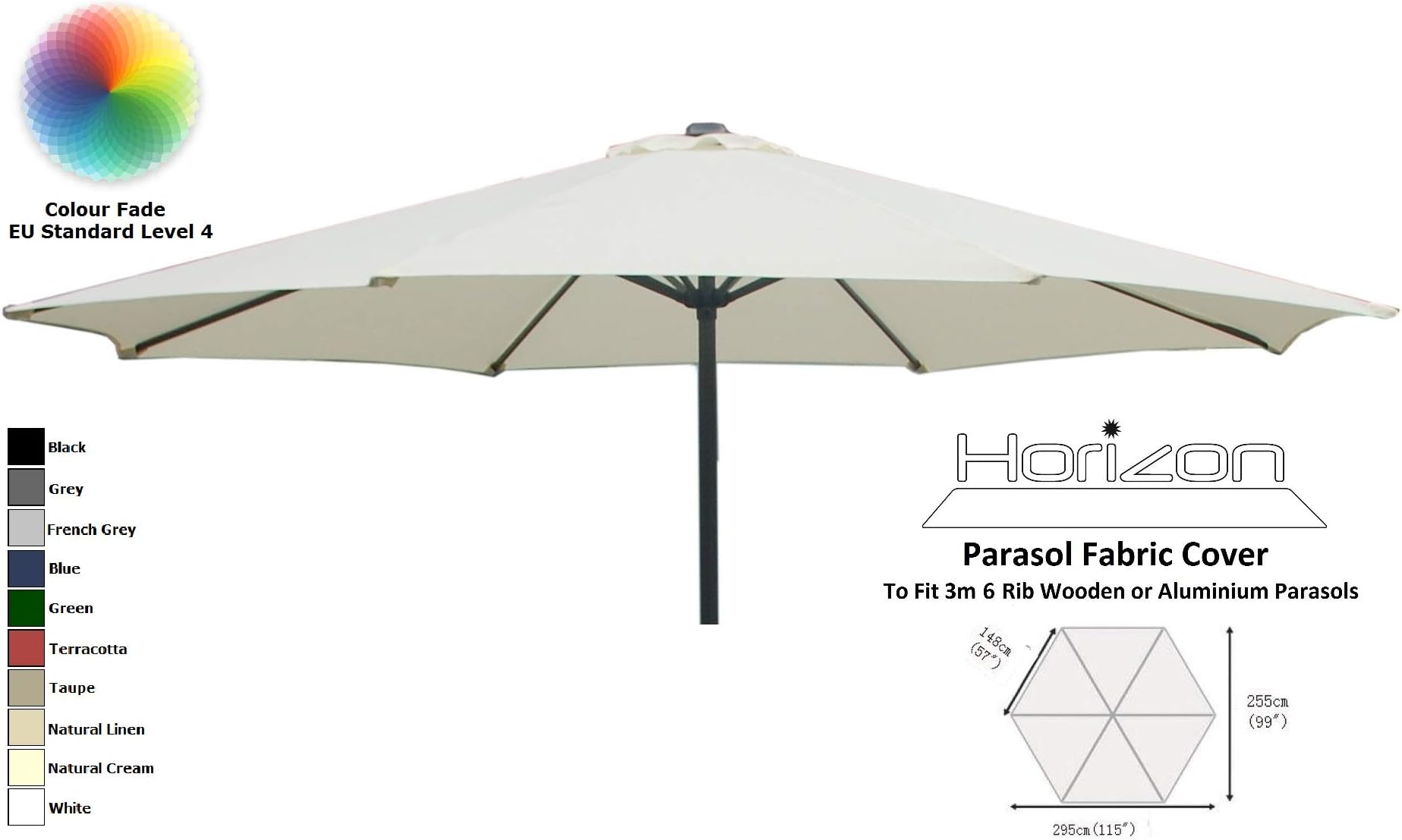 HORIZON 3M REPLACEMENT PARASOL FABRIC COVER 6-ARMS (Natural Cream)