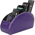 SITHON Remote Control Holder with 5 Compartments - PU Leather Remote Caddy Desktop Organizer Store TV, DVD, Blu-Ray, Media Player, Heater Controllers, Purple