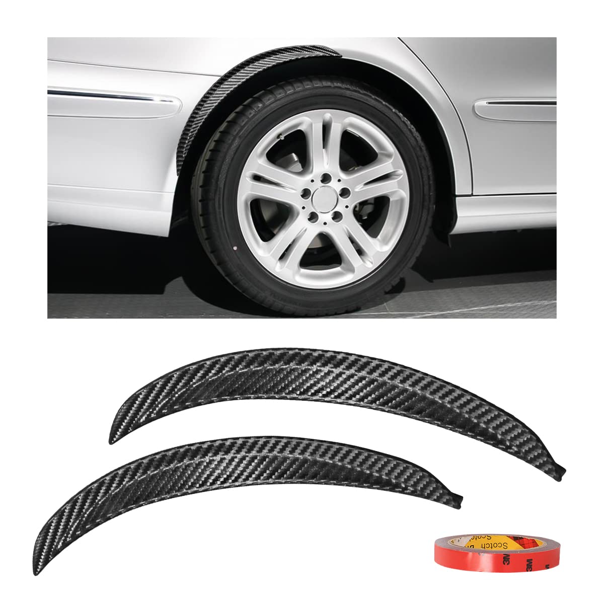 Photo 1 of 2PCS Wheel Tires Eyebrow Strip, 3D Carbon Fiber Automotive Fender Flare Arch Lip Trim Strip, 13'' Anti Collision Wheel Mudguard Strips with 3M Molding Tape, Car Accessories for Most Vehicle