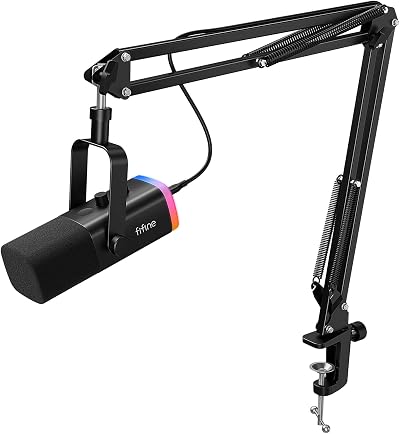 FIFINE Gaming Microphone Kit XLR/USB with Boom Arm RGB Mute Gain AM8T