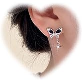 Handmade Vintage Butterfly Drop Earrings Black Crystal Dangle Earrings Long Butterfly Earrings Black Butterfly Stud Earrings Jewelry for Women and Girls Gifts