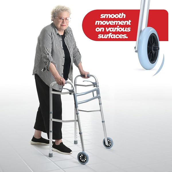MEDICAL KING WALKERS FOR SENIORS ALUMINUM LIGHTWEIGHT WALKER WITH WHEELS, ADJUSTABLE WIDTH AND HEIGHT, FOLDING WALKER FOR ELDERLY, HANDICAPPED, DISABLED 2 WHEELS IN FRONT