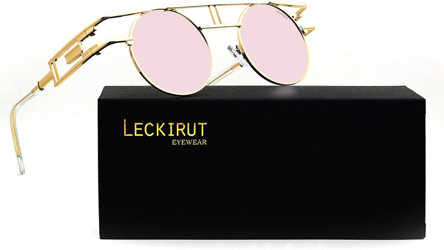 Leckirut Women Men Round Sunglasses Retro Vintage Steampunk Style Mirror Reflective Circle lens Black Frame Gray Lens: Clothing