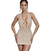 PWMENLK Sexy Dress for Women Halter Neck Low-Cut Backless Slim-Fitting Hip-Wrapped Short Dress Style Fashionable Elegant