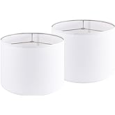 PIKOPIKO Set of 2 Pure White Linen Large Drum Lamp Shade 16" Top x 16" Bottom x 12" High (Spider) Contemporary Lamp Shades for Table Lamps &amp; Bedside Lamps Replacement Lampshade In Hand Crafted