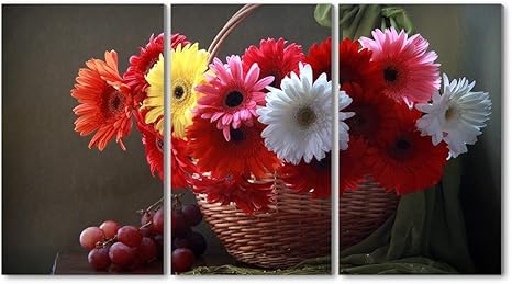 Amazon Co Jp 3枚セット アートパネル 壁掛け絵画 インテリアアート キャンバス 現代 壁飾り 部屋飾り 壁ポスター 絵画 玄関 おしゃれ モダン 壁掛け 雑貨 プレゼント ギフト アートフレーム おしゃれ ガーベラの花かごぶどう ホーム キッチン