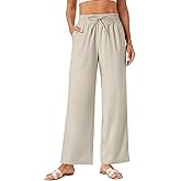 AKEFUN Womens Palazzo Pants Wide Leg High Waist Flowy 2026 Causal Summer Beach Loose Comfy Boho Pants with Pockets
