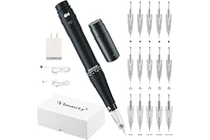 YBEAUTY Permanent Eyebrow Makeup Tattoo Machine Kit with 15pcs Mixed Cartridges Needles for Shading Eyeliner Lip Microshading(Black)