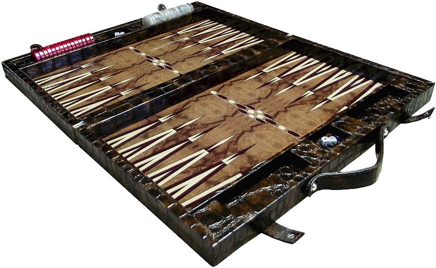 Luxury VIP Leather Backgammon Set - Board Game- 19" Travel Attache Case