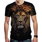 Lurhonp Men's Lion Print Crew Neck Short Sleeve T-Shirt