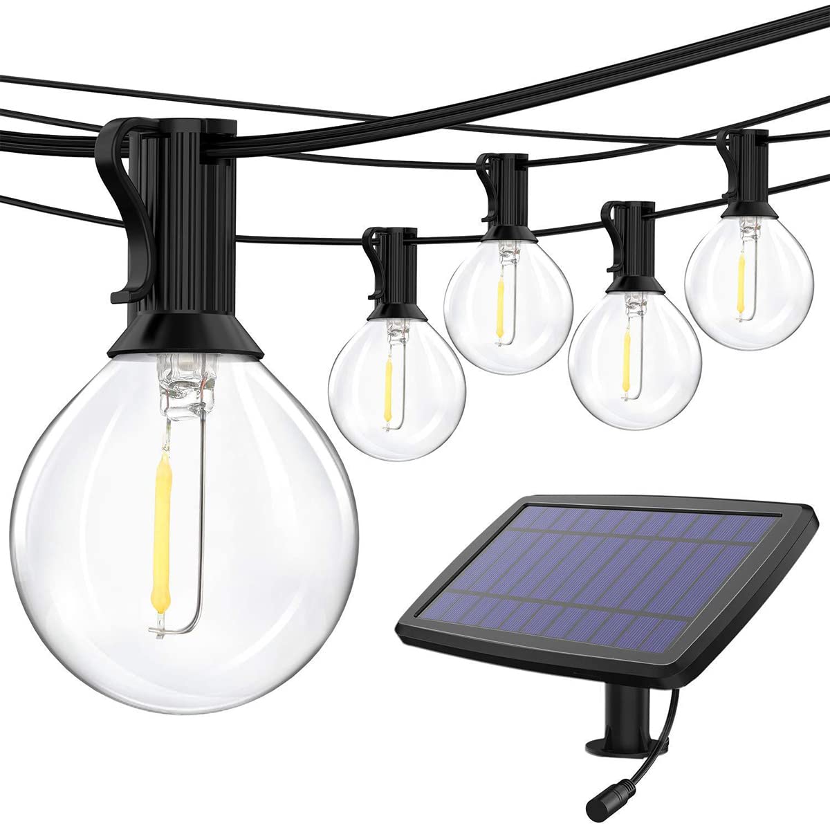 Yohencin Outdoor LED Garden String Light Powered, 25FT G40 Solar Festoon Lights Patio Waterproof Fairy Lighting 4 Mode for Christmas Wedding Patio Cafe Party(25 Bulbs+1 Spare)