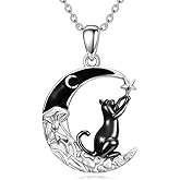 KiiKii Gothic Necklace 925 Sterling Silver Cat/Fox/Bat/Phoenix/Highland Cow Pendant Crescent Moon Mushroom Necklace Animal Jewelry Gifts for Women
