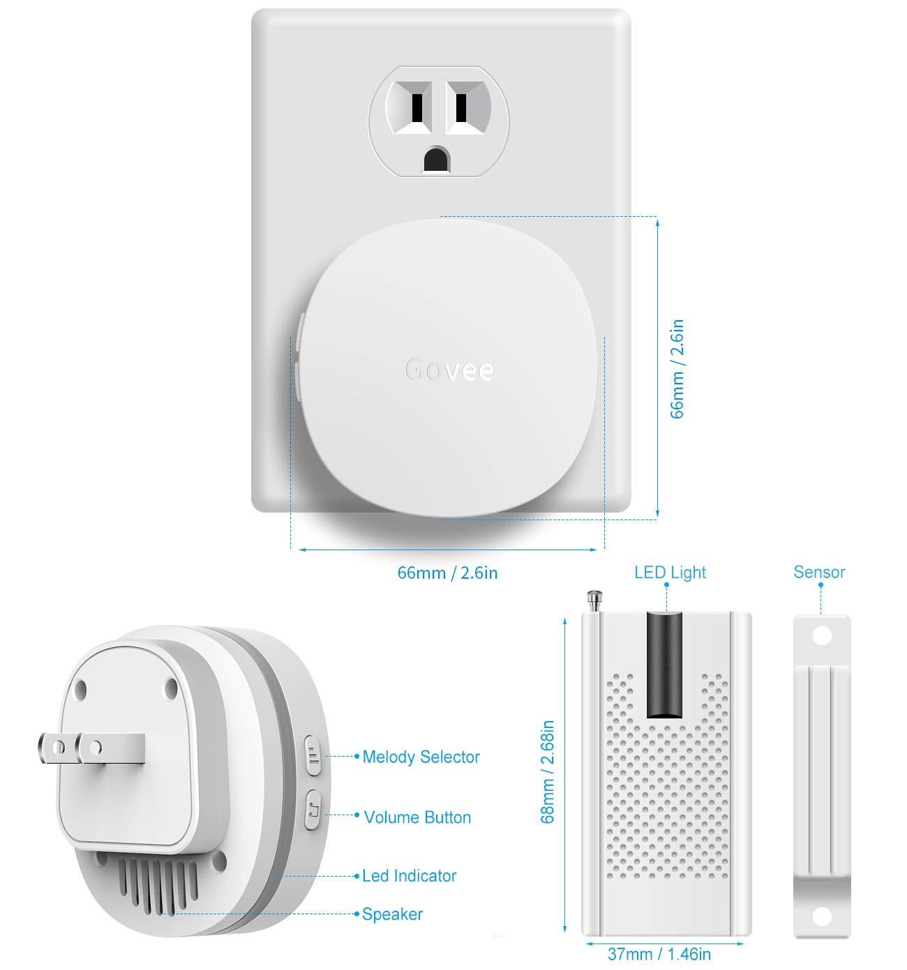 Wireless Door Open Chime, Govee Door Sensor Chime With LED Indicators