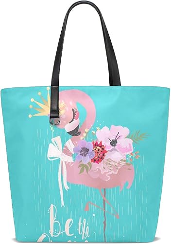 Amazon トートバッグ レデイース 手提げバッグ フラミンゴ かわいい 大容量 軽量 通勤 通学 旅行 高校生 女の子 ファスナー 革 耐久性 人気 肩掛けバッグ トートバッグ