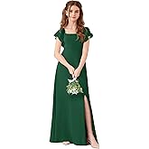 Fulbymu Short Sleeves Junior Bridesmaid Dresses for Girls Formal Party Flower Girl Dress Long with Low Slit Emerald Green 12