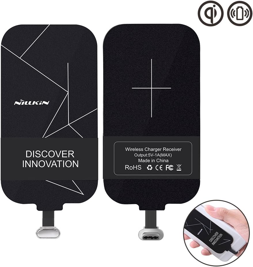 Q1T5 Wireless Charger USB C Qi Receiver, [Ultra Thin] Magic Tags Wireless Charger Receiver Fast Charge Type C Phones, Compatible with Galaxy A10/A70, Ulefone Note 7, Huawei P Smart/Y6/P20 and More