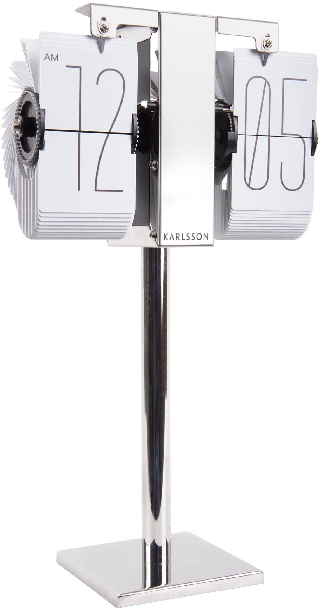 Karlsson [W Flip Clock No Case Mini White, Chrome Stand Incl. Stand, 20.5 x 7.5 x 14 cm, Excl.1D Batt.