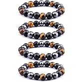 Triple Protection Bracelet, Tiger Eye Hematite Obsidian Natural Stone Beaded Bracelet, Stretchy Bracelet as Amulet Bring Luck and Fortune