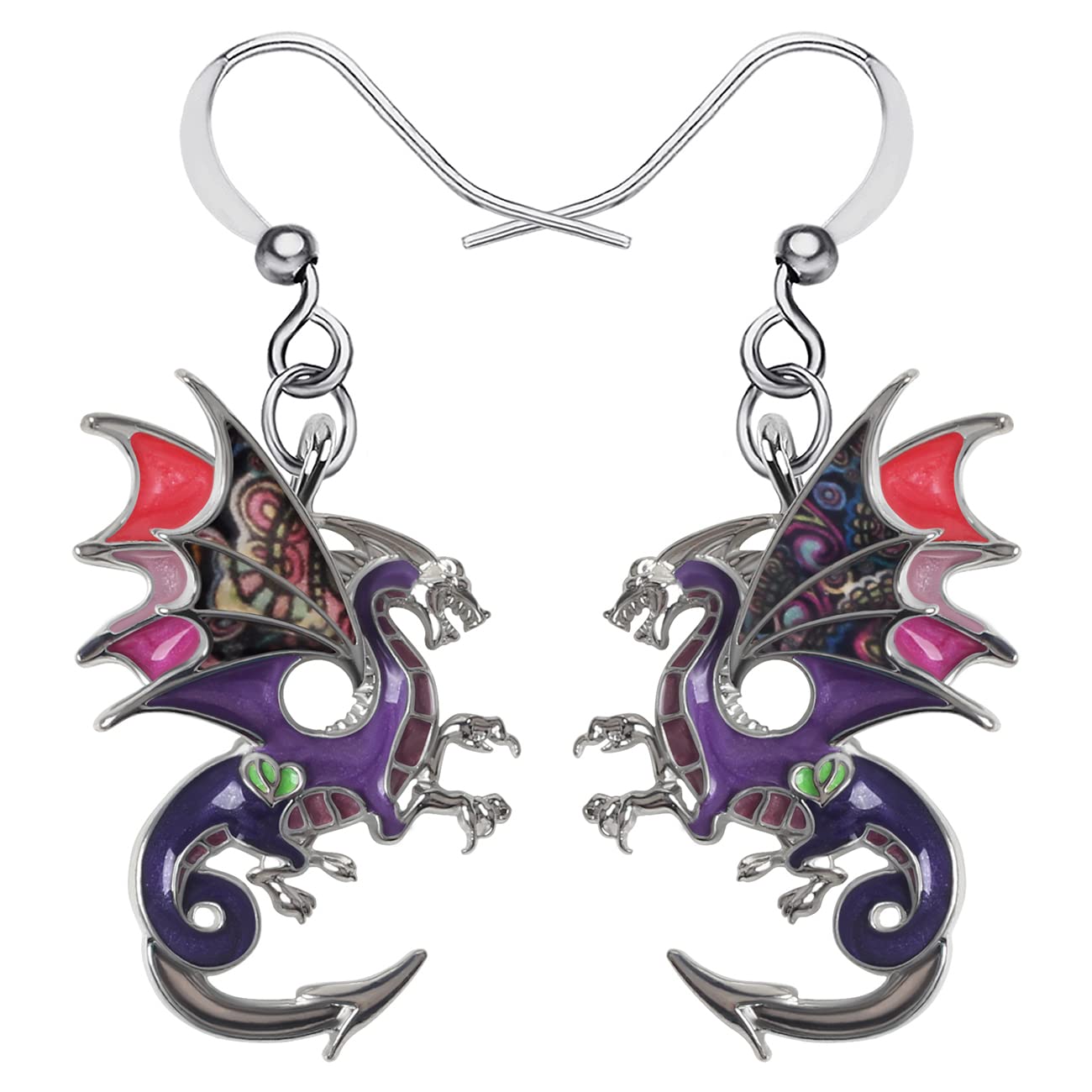 NEWEI Fantasy Enamel Dragon Earrings Dangle for Women Girls Kids Dragon Jewelry Gifts Charms (Sangria Purple)