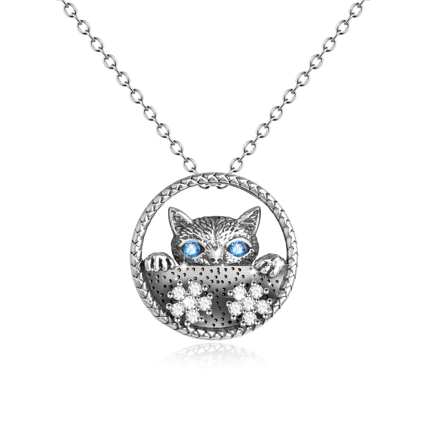 Cat Necklaces 925 Sterling Silver Vintage Cat Gifts Jewellery for Women Girls