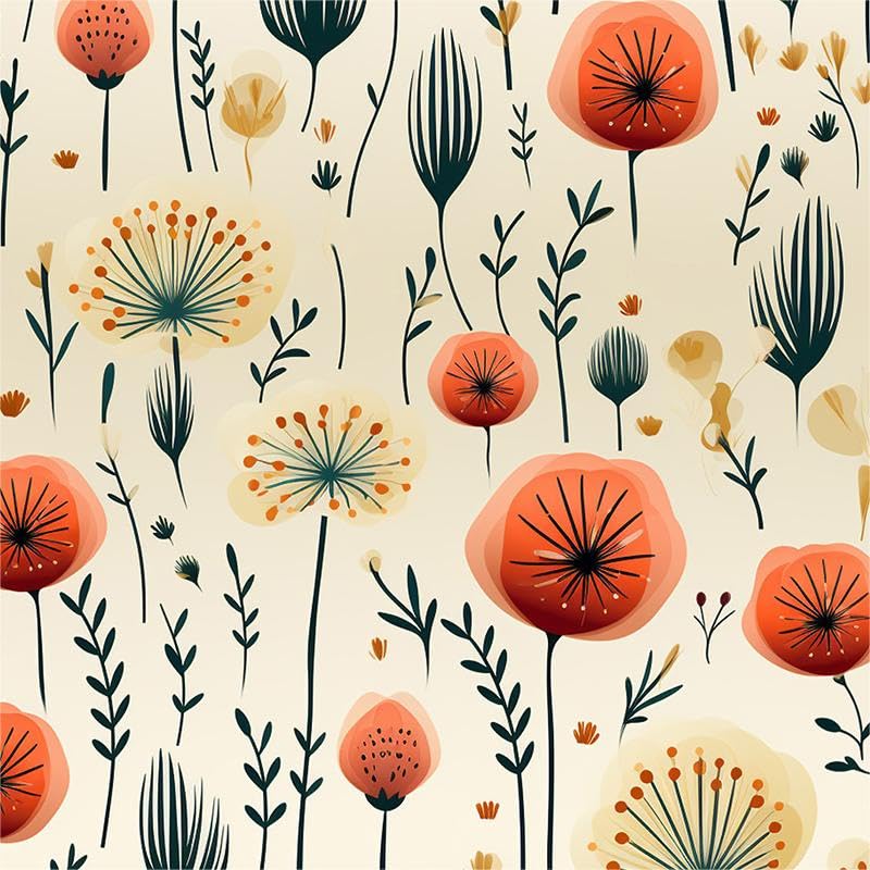 Photo 1 of VistaPalette Modern Beige Cream Yellow Orange Red Wildflowers Flowers Peel and Stick Wallpaper Wall Decor Self Adhesive Wall Paper Stick on Easy Peel Off Contact for Renter Apartment