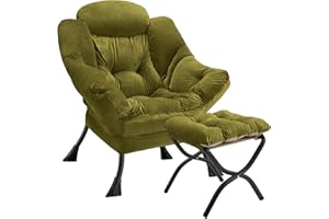Congermom Lazy Chair with Folding Ottoman Modern Large Accent Chair,Contemporary Lounge Leisure Sofa Chair with Armrests Upholstered Sofa Armchair Reading Chair for Bedroom,Dorm & Office(Green-f)