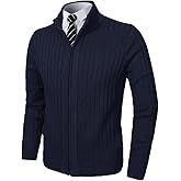 Pioneer Camp Men's Cardigan Sweaters Full Zip Up Stand Collar Slim Fit Casual Knitted Sweater with 2 Front Pockets