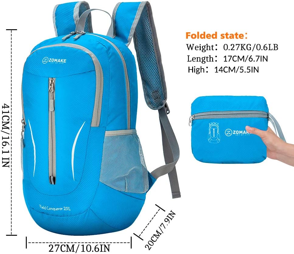Zainetto Impermeabile per Uomo Donna Hiking Viaggio Trekking Citt/&agrave; Sportivo Piccolo Zaino Leggero Pieghevole ZOMAKE Zaino Ripiegabile 25L