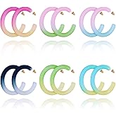 6 Pairs Colorful Big Hoop Earrings, C Shape Trendy Chunky Acrylic Retro Earrings for Women, Lightweight Statement Earring Costume Accessories（ER1208）