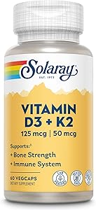 SOLARAY Vitamin D3 K2 - Bone Health and Immune Support Supplement - with 5000 IU Vitamin D as VIT D3 and 50 mcg Vitamin K2 as