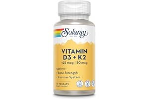 SOLARAY Vitamin D3 K2 - Bone Health and Immune Support Supplement - with 5000 IU Vitamin D as VIT D3 and 50 mcg Vitamin K2 as Menoquinone MK7, Made Without Soy, 60-Day Guarantee, 60 Serv, 60 VegCaps