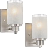 Eidonta 2 Pack Bath Vanity Light Fixture, Modern Indoor Wall Scone Lighting White Linen Frosted Glass Shades with Brush Nickl