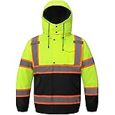 TOKISHI High Visibility Hoodie For Men Reflective Safety Jacket Zipper Men'S/Women'S Construction Work Safety Insulated Parka