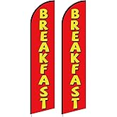 Hillsuren 2 Pcs Breakfast Flag Banner, 12ft x 2.5ft, Breakfast Swooper Flag Special Restaurant Advertising Feather Banner Advertising Flags for Outside, Businesses and Fairs (Pole Not Included)