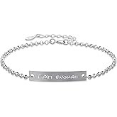 ALiLuYa I Am Enough Bracelet for Women, 925 Sterling Silver Inspirational Confidence Jewelry, Meaningful Gift for Her