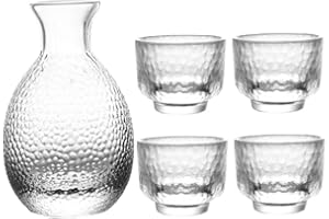 BESPORTBLE Japanese Style Glass Sake Set with Hammered Design Sake Cups and Dispenser and Serving