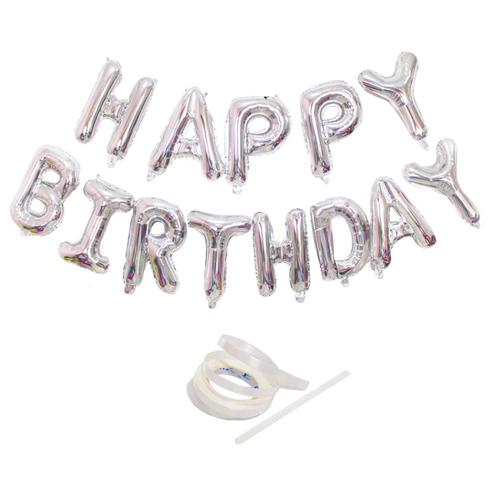 Silver Happy Birthday Banner Balloons, Aphabet Happy Birthday Balloons Banner or Birthday Party Decoration
