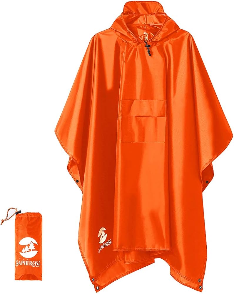 Multifunctional Mens Womens Rain Poncho Waterproof Outdoor Raincoat(Orange) Amazon.ca Sports