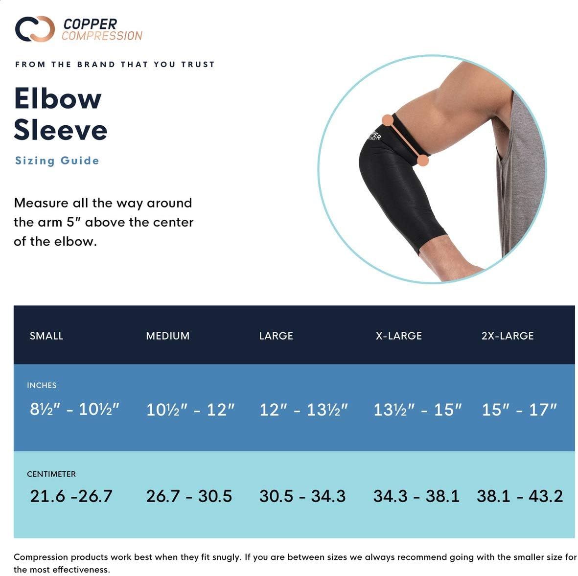 Copper Compression Recovery Elbow Sleeve - Guaranteed Highest Copper Content Elbow Brace for Tendonitis, Golfers or Tennis Elbow, Arthritis. Elbow Support Arm Sleeves Fit for Men and Women (Large): Health & Personal Care