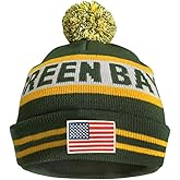 Cayyon US Flag City Football Embroidery Classic Pom Cuff Green Bay Beanie Hat Cuffed Winter Soft Beanie Knit Pom Hat Cap