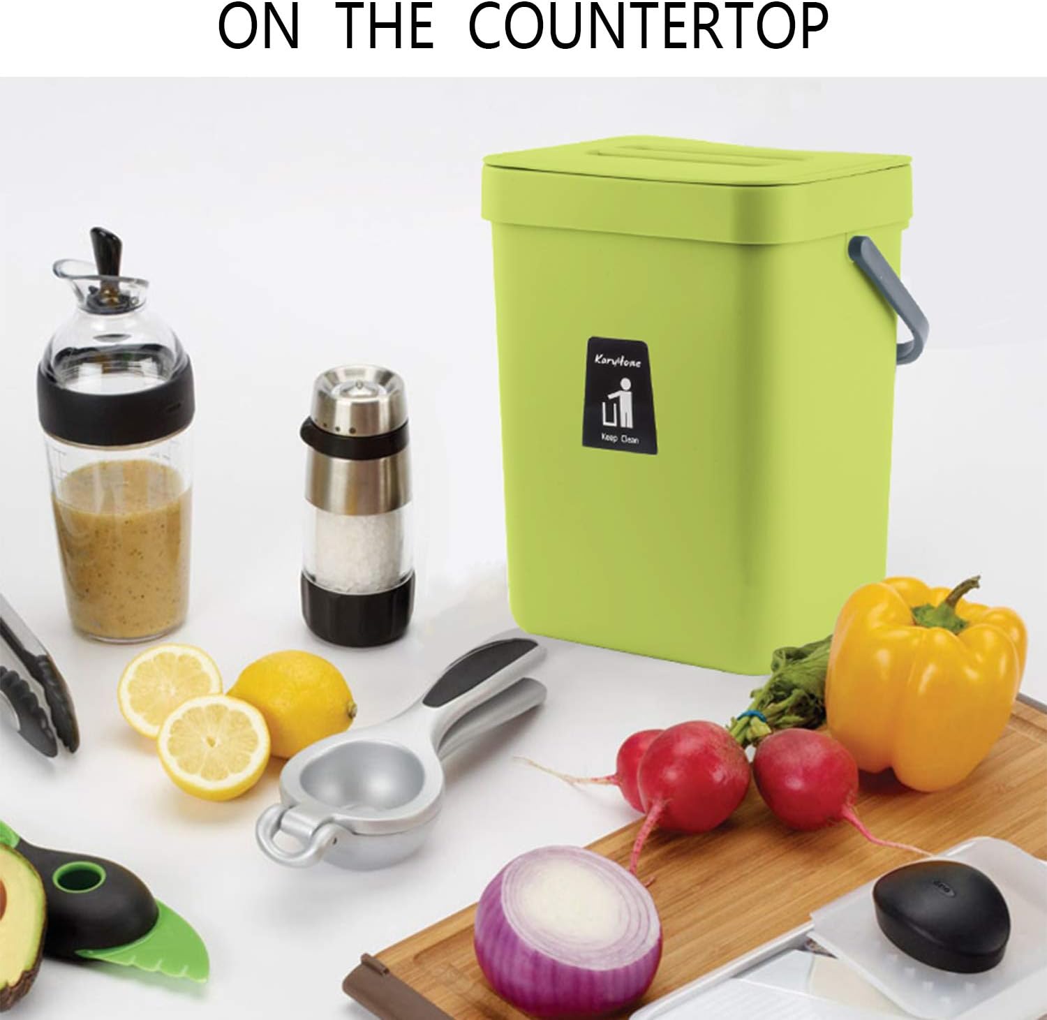KaryHome Compost Bin for Kitchen Counter, Hanging Small Trash Can with Lid Under Sink，1.3 Gallon Mountable Compost Bucket (Green): Kitchen & Dining