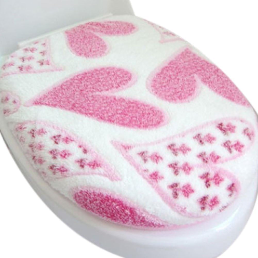 homeyusa Soft Toilet Lid & Seat Covers Warmer Pads Set Toilet Seat Cover Set Bathroom Set (pink)