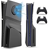 PEYANZ Faceplate for PS5 Pro (Disc Edition), Cover Plate, ABS Shell with Heat Dissipation, Matt Skin, Includes 2 Silicone Controller Covers (Black+)