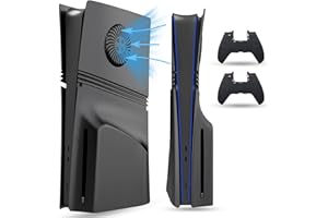 PEYANZ Faceplate for PS5 Pro Console, Cover Plate, ABS Shell, Anti-Scratch Skin, Dustproof, with Extra 2 Controller Silicone Covers (Black+)