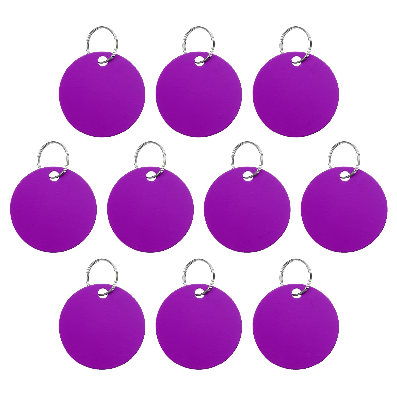 PATIKIL Aluminum Blank Tags 1.4 Inch, 10Pcs Round Metal Stamping Blanks Pet ID Label with Key Rings for DIY Craft Engraving Laser, Purple
