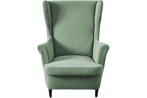 NILUOH Wingback Chair Slipcover 2-Piece Stretch Wingback Chair Sofa Slipcover Leaf Jacquard Chair Cover Furniture Protector Couch Soft with Elastic Bottom for Living Room, Leaf Green