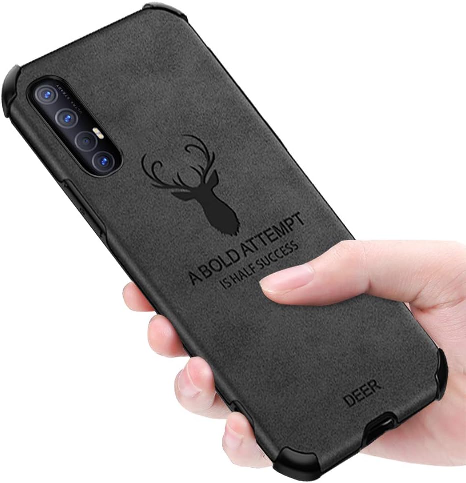 Yoodi Oppo Reno 3 Pro Case, [Deer Design] Shock Absorption Protection Cover Flexible TPU Silicone Comfortable Matte Skin - Black